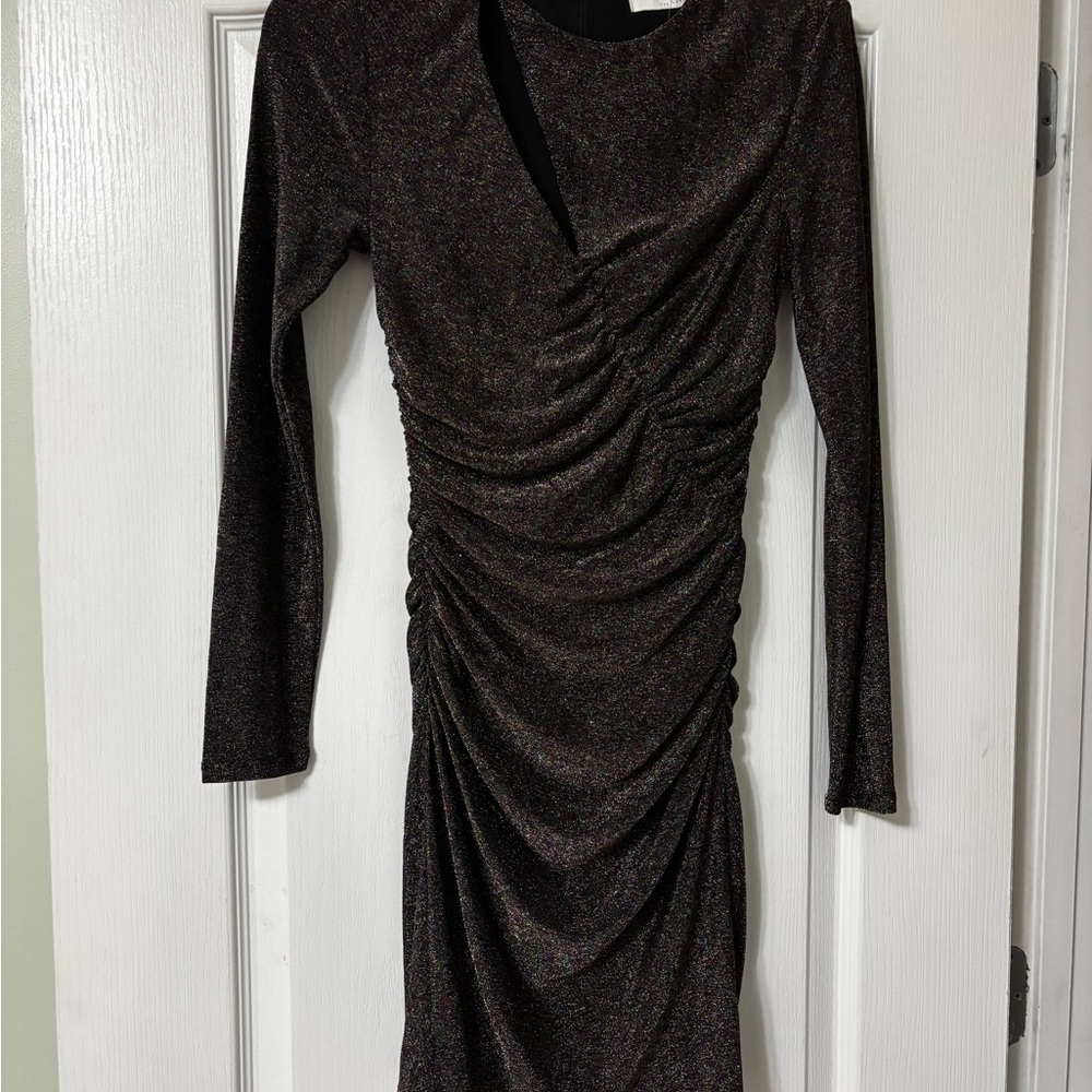 Astr Akira Shimmering Green Mint sparkle Long Sleeve Dress